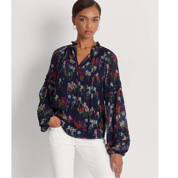 Lauren Ralph Lauren Floral Crinkle Georgette Blouse - Picture 1 of 14